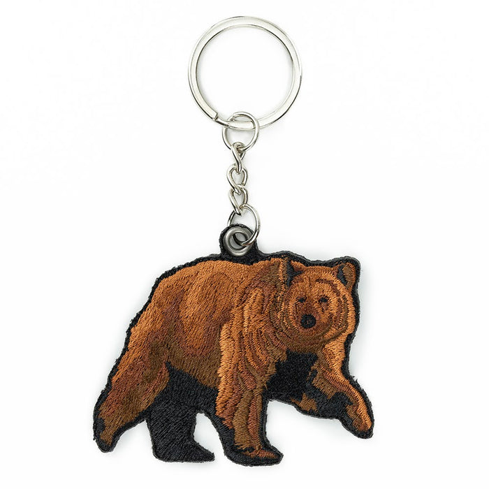 Grizzly Bear Embroidered Keychain