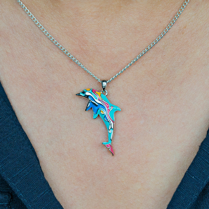 Silver Enamel Dolphin Pendant