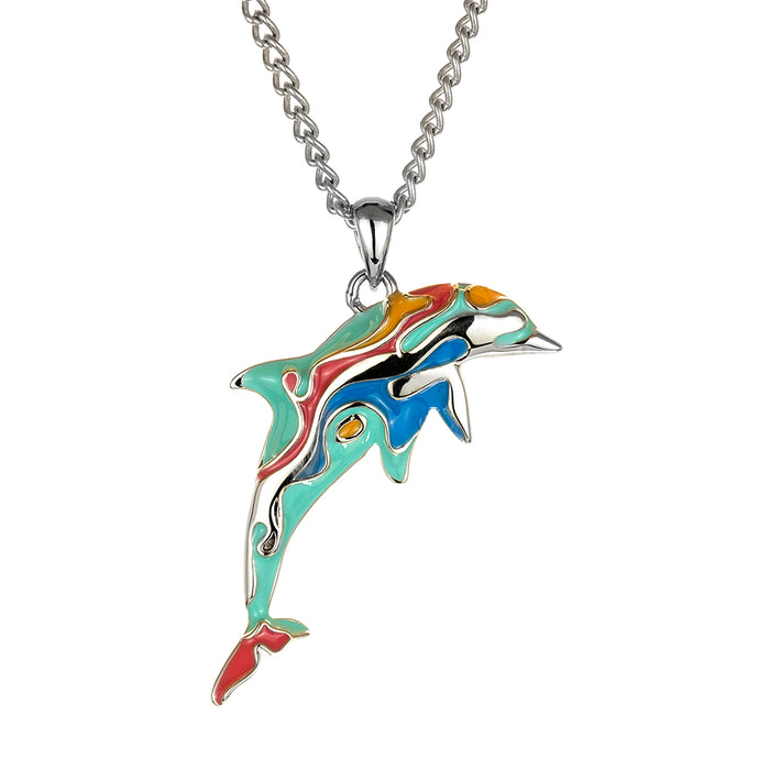 Silver Enamel Dolphin Pendant
