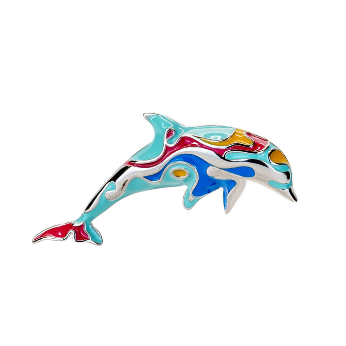 Silver Enamel Dolphin Brooch Silver Enamel Brooch Blue Planet Jewelry