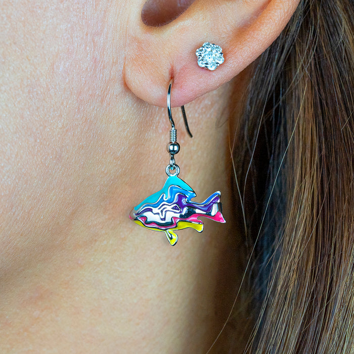 Silver Enamel Fish Earrings