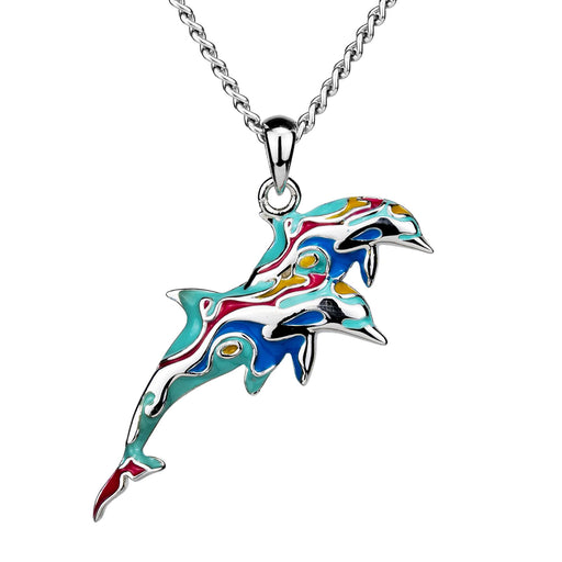 Silver Enamel Two Dolphins Pendant Silver Enamel Pendant Blue Planet Jewelry