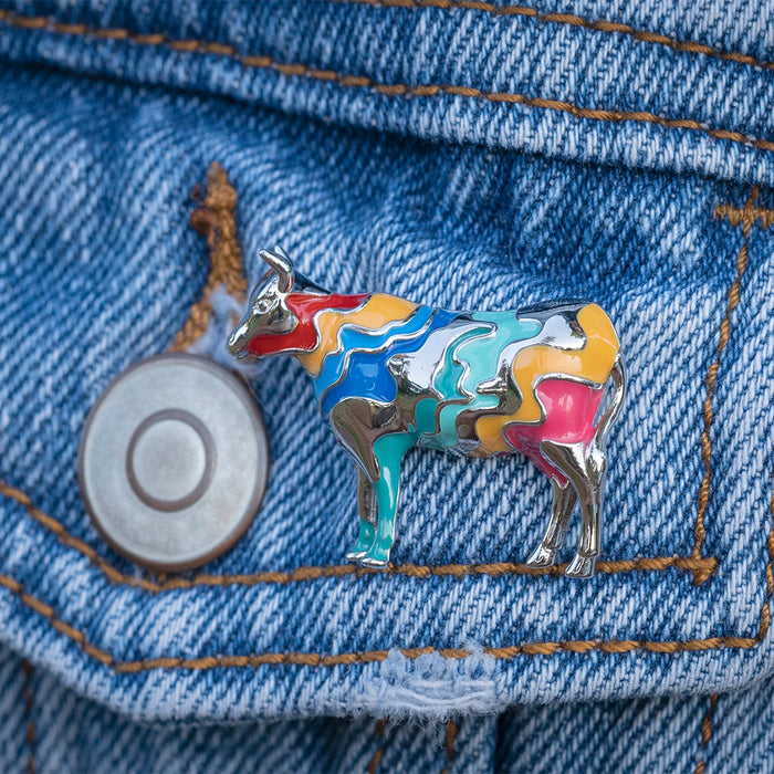 Silver Enamel Toro Brooch