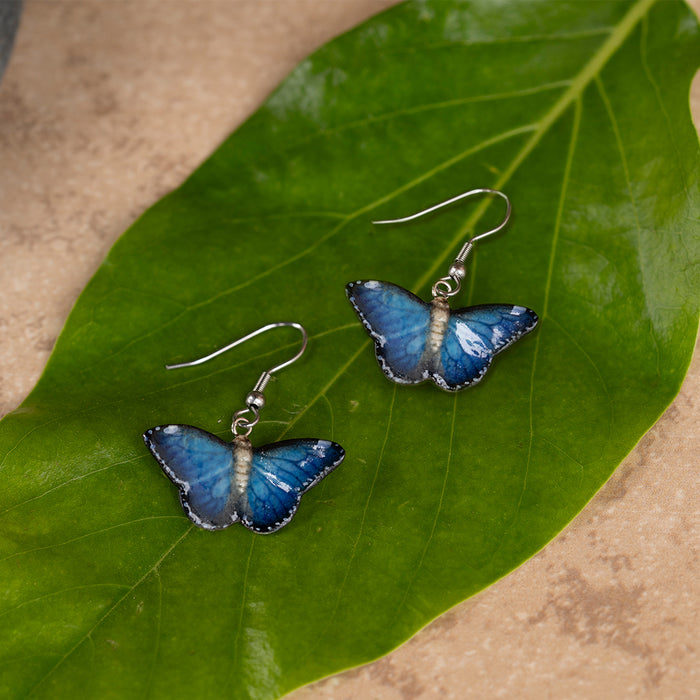Blue Morpho Butterfly Porcelain Earrings