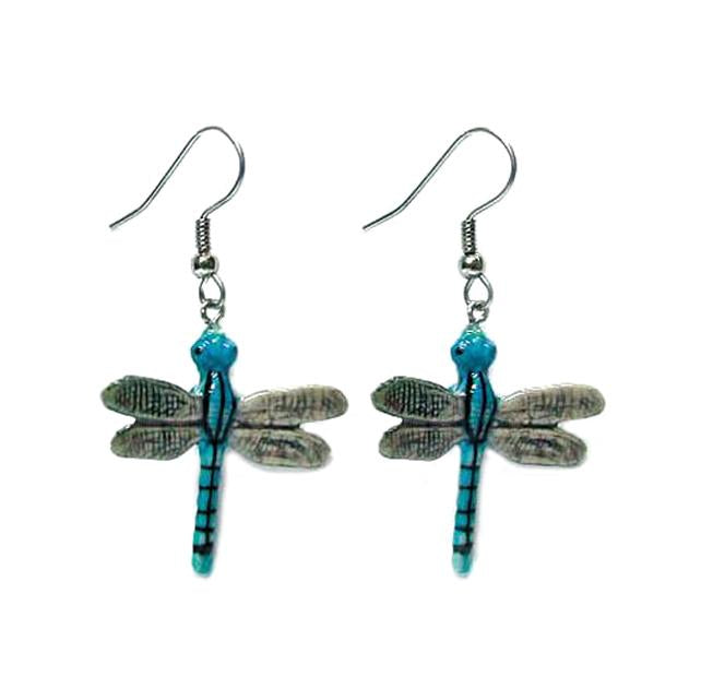Blue Stripe Dragonfly Porcelain Earrings Porcelain Earrings Blue Planet Jewelry