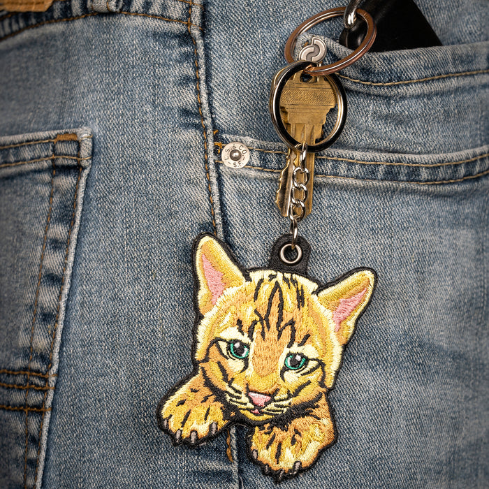 Bobcat Kitten Embroidered Keychain