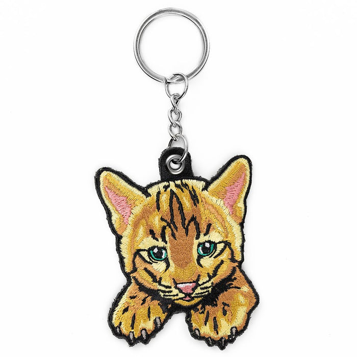 Bobcat Kitten Embroidered Keychain
