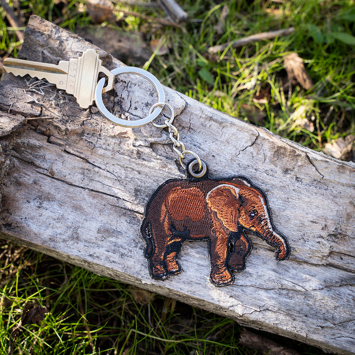 Asian Elephant Calf Embroidered Keychain