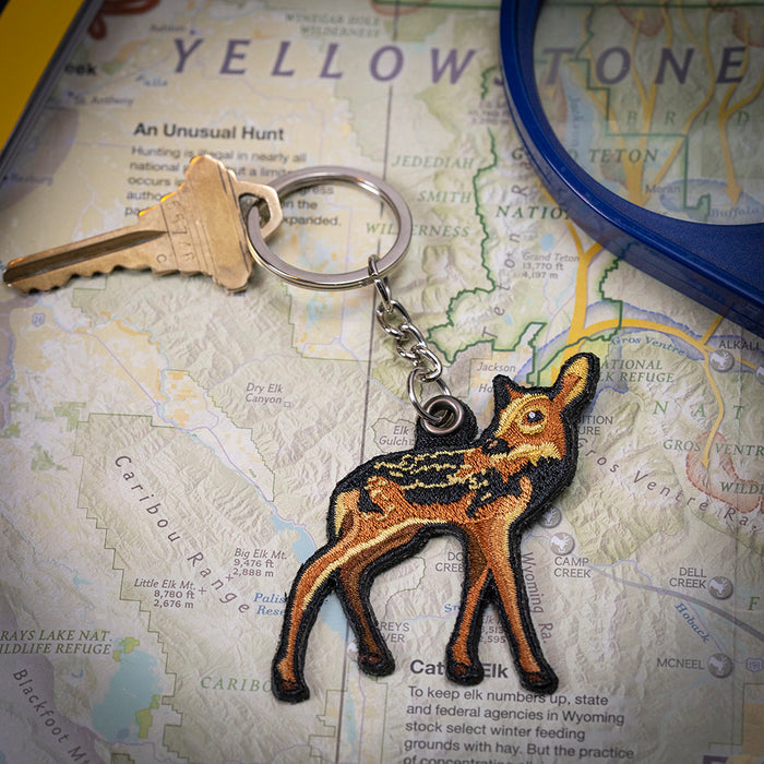 Deer Fawn Embroidered Keychain