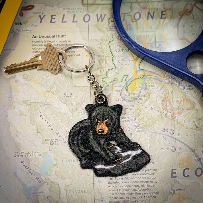 Black Bear Cub Embroidered Keychain