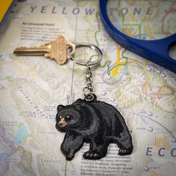 Black Bear Embroidered Keychain