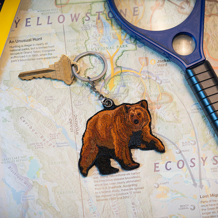 Grizzly Bear Embroidered Keychain
