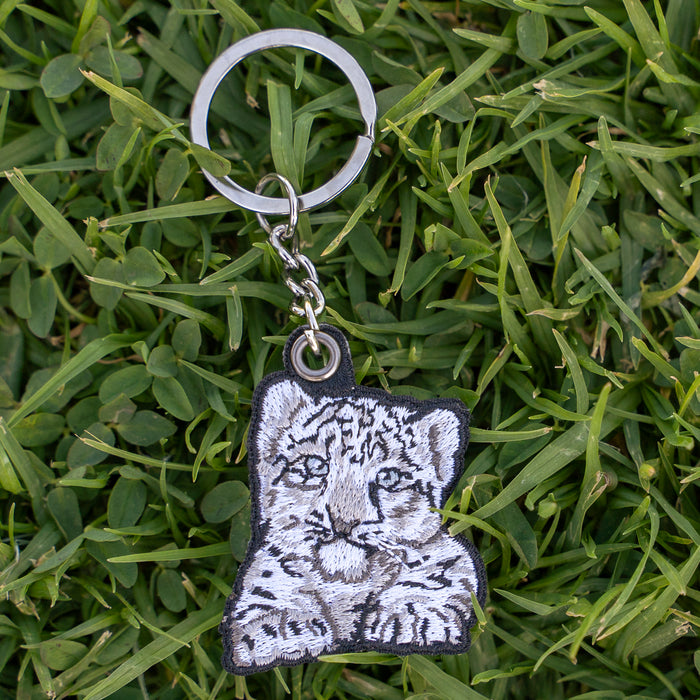 Snow Leopard Embroidered Keychain