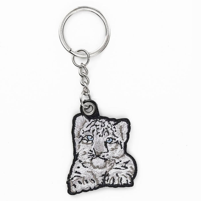 Snow Leopard Embroidered Keychain