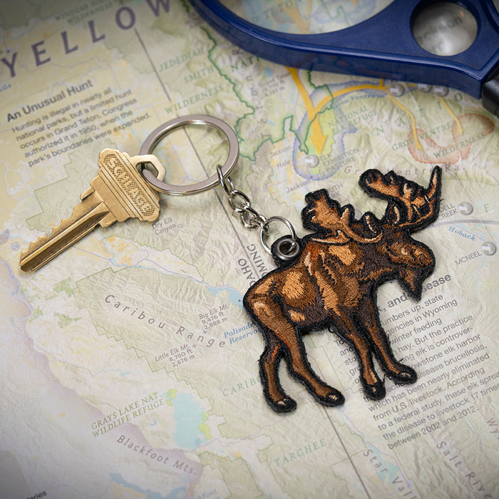 Moose Embroidered Keychain