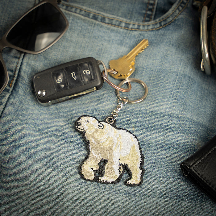 Polar Bear Embroidered Keychain