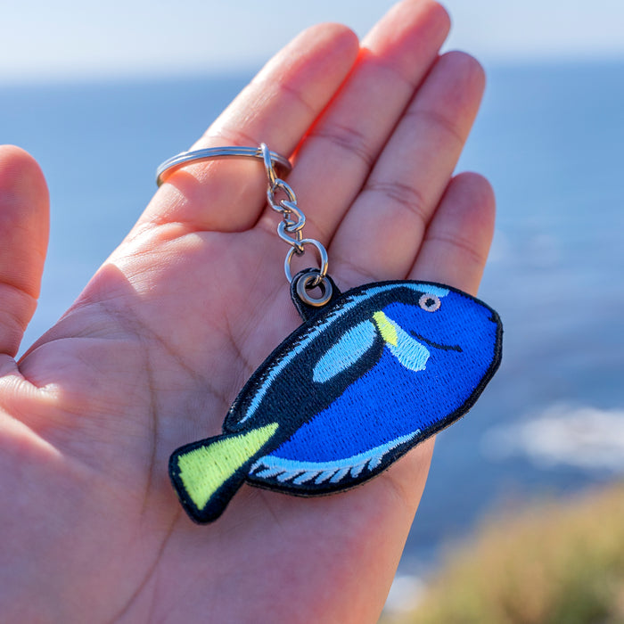 Blue Tang Fish Embroidered Keychain