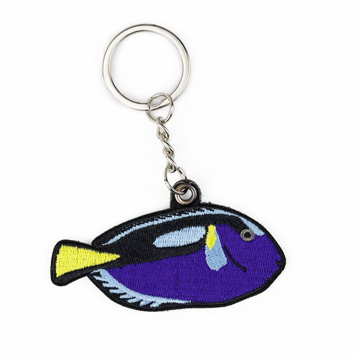 Blue Tang Fish Embroidered Keychain