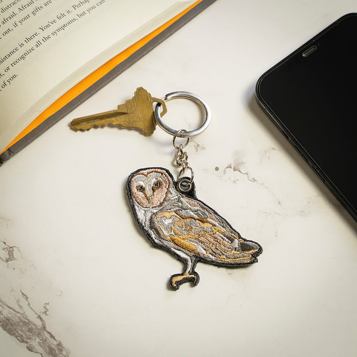 Barn Owl Embroidered Keychain